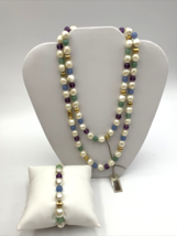 1986 Avon Impressionistic Pastels Beaded Faux Pearl Necklace &amp; Bracelet - £24.81 GBP