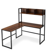 Reversible L-Shaped Corner Desk with Storage Bookshelf-Walnut - Color: W... - $4,220.63 MXN