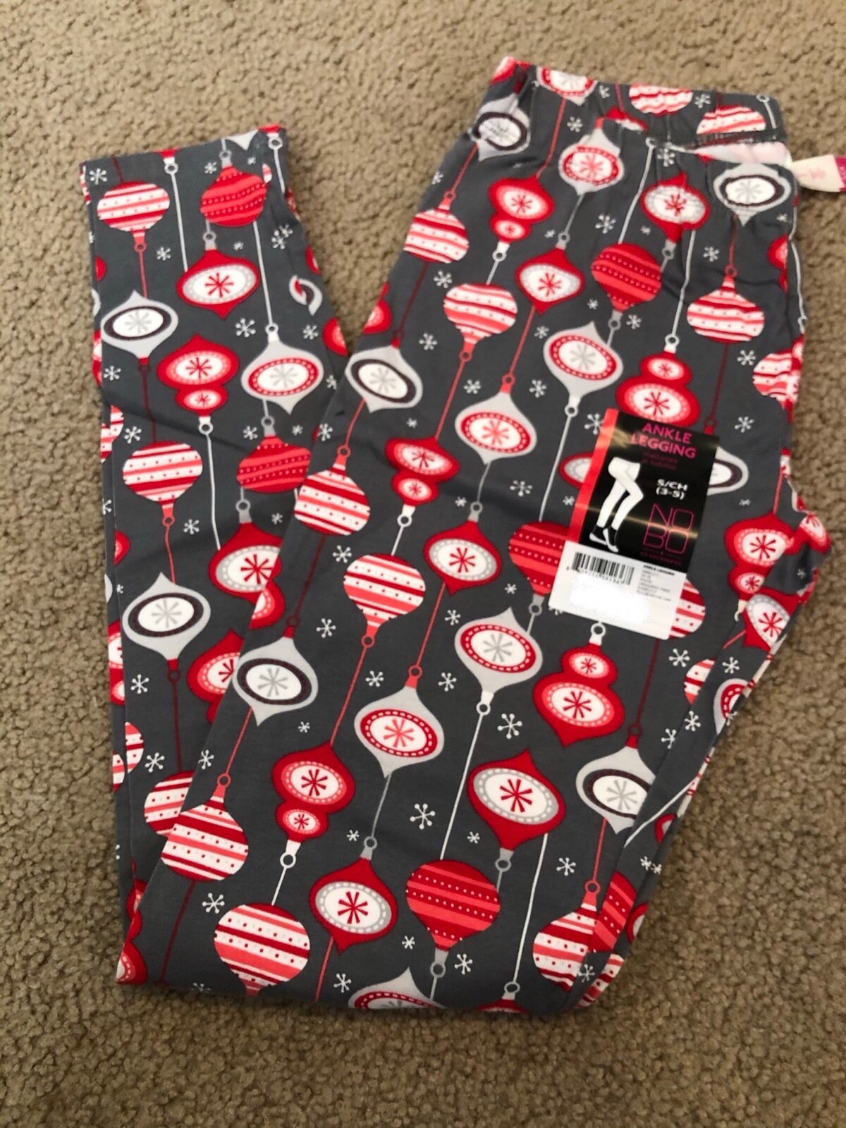 No Boundaries Ankle Leggings Christmas Ornaments Gray Red White Small 3-5 - $12.19