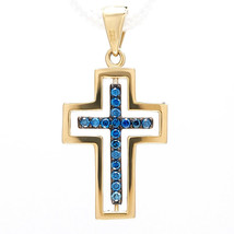 14K Gold Rotating Latin Cross Pendant with Blue and White Diamonds Gift - $1,372.14