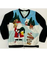 Quacker Factory Christmas Cardigan Santa Claus Angel Birds Trees Elves L... - $40.32 CAD