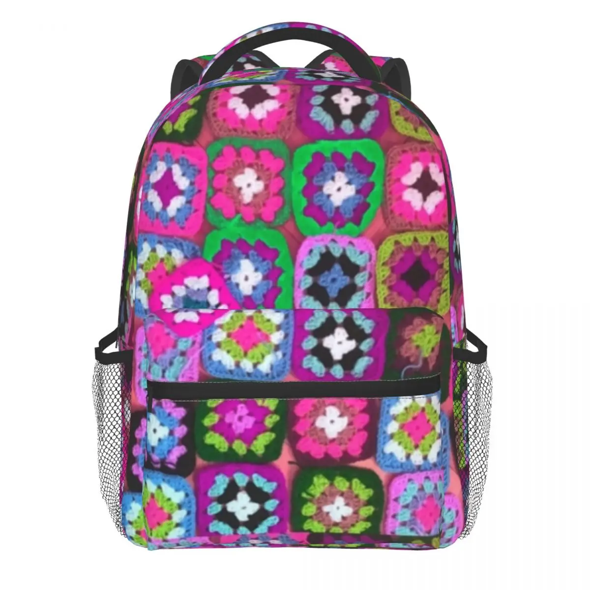 Hippy Peace Backpack Square Vintage Print Women Polyester Travel Backpa Pattern  - $138.73