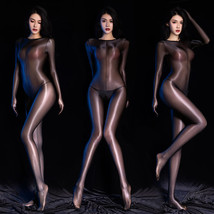 Women&#39;s Sheer Oil Shiny Glossy Bodysuit Crotchless Catsuit Nylon Footed ... - $18.75