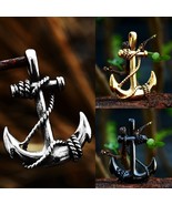 Mens Silver Gold Black Nautical Boat Anchor Pendant Necklace Punk Biker ... - £9.60 GBP