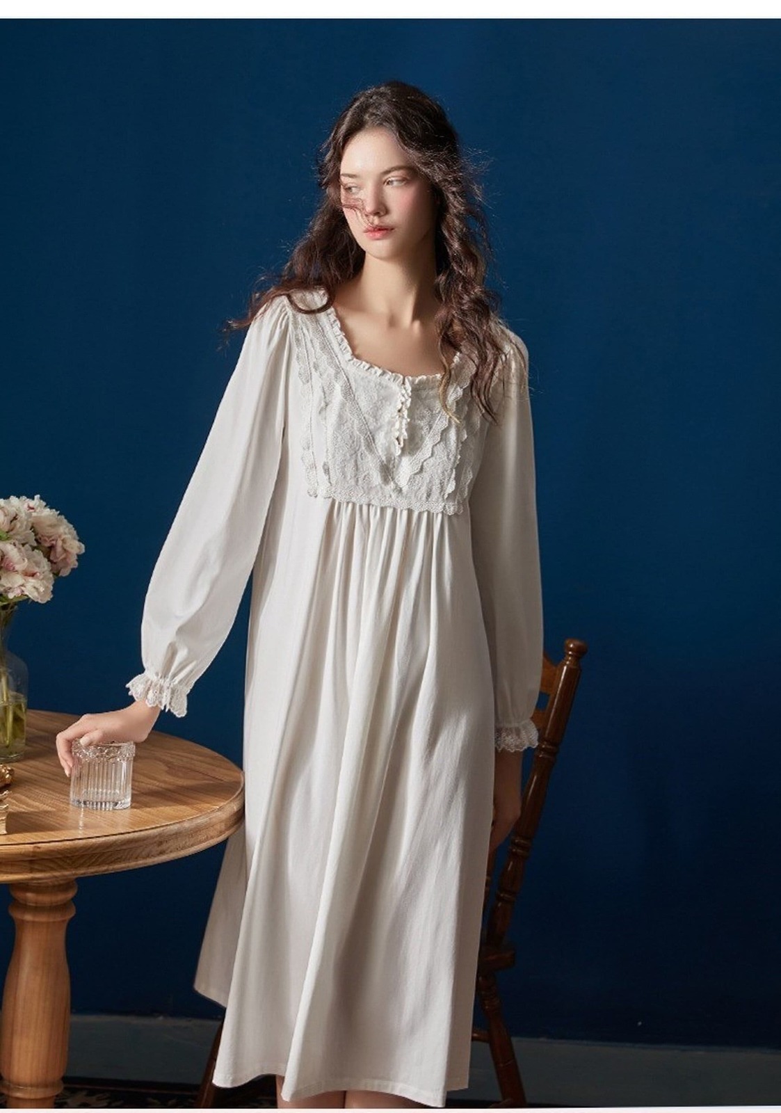 Victorian Cotton Nightgown, Lace Embroidery Edwardian Nightgown, Winter Loungewe