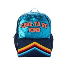 Wonder Nation Girls&#39; School Travel Spirit Be Kind Blue Sequin Backpack - £10.79 GBP