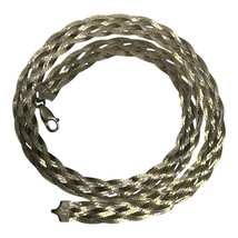 Vintage Sterling Tri-Colored Herringbone Necklace, Braided, 18&quot;., Italy - $47.69