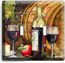 French Merlot Wine Bottle Barrel Cheese 2 Gang Light Switch Plates Kitchen Decor - £10.38 GBP