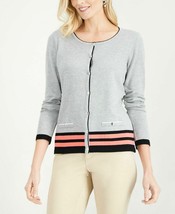 Karen Scott Womens Plus SZ XXL Grey Combo Textured Cardigan Sweater Striped NEW - £13.93 GBP