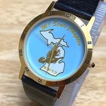 Unused Image MI State Chapter Gold Tone Leather USA Made Quartz Watch~New Batter - £20.11 GBP