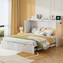 Queen Murphy Bed w/ Drawers, USB, White - $1,071.99