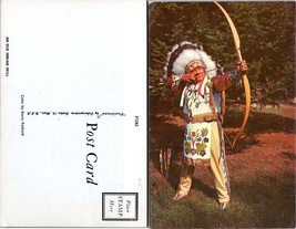 Native American Wearing Headdress Shooting Bow &amp; Arrow Floral Loin VTG Postcard - £7.51 GBP