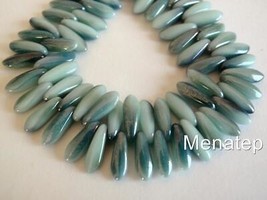 25 5 x 16 mm Czech Glass Dagger Beads: Ultra Luster - Turquoise Blue - £3.61 GBP