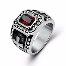 Deluxe Knights Templar Iron Cross RED CZ StainlessSteel Gothic Men Harley Ring - £14.32 GBP