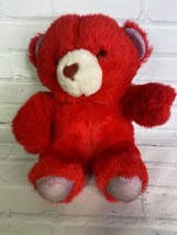 Vintage Fun World Red Teddy Bear Stuffed Animal Plush Toy Heart Nose - £34.88 GBP