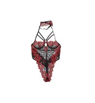 Shirley of Hollywood Women&#39;s Two Toned Stretch Lace Shelf Cup Teddy, 31399, Red/ - £35.13 GBP