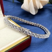 3mm Round Cut Natural Moissanite Tennis Bracelet 7&quot; IN 14K White Gold Plated 925 - £199.69 GBP