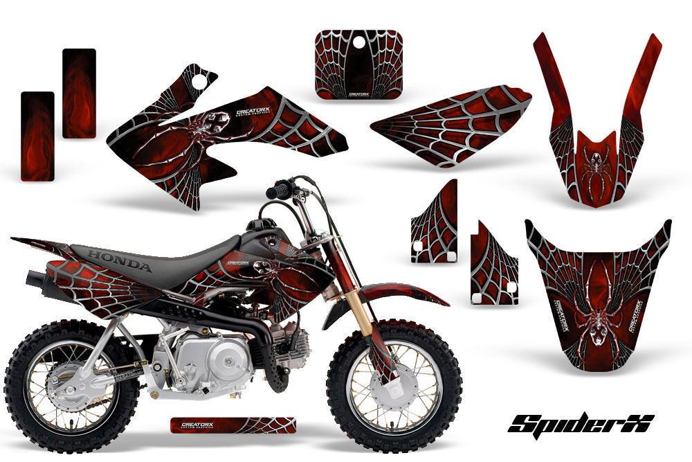 HONDA CRF 50 GRAPHICS KIT CREATORX DECALS STICKERS SPIDERX RED-BLACK - $106.70