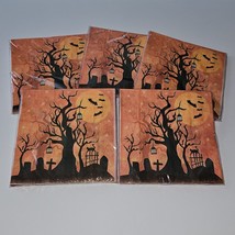 NEW 5 Packages Full Moon Halloween Napkins Lot Graveyard Tree Stars Bats Orange - £15.88 GBP
