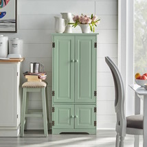 Green Wood Pantry Storage Cabinet Shelves Laundry Closet 4 Door Organize... - $301.99