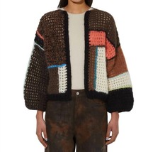 Maiami crochet patchwork bomber cardigan in Dark Brown - £414.23 GBP