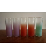 Lot 5x 70’s Vintage Blendo Multicolor Frosted Gold Rim Glass Barware 6.7... - $802.89 MXN
