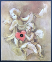 VTG Hallmark UK Cherub Angels w/ Golden Metal Rose Valentine&#39;s Greeting Card - £9.74 GBP