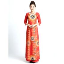 NWOT Women's Vietnamese Red &amp; Gold Modern Print Ao Dai Size 6 - $26.99