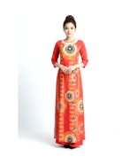 NWOT Women's Vietnamese Red &amp; Gold Modern Print Ao Dai Size 6 - $26.99