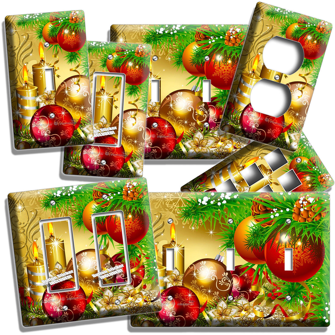 CHRISTMAS TREE ORNAMENTS CANDLES LIGHT SWITCH OUTLET WALL PLATE HOME ROOM DECOR