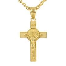 Authenticity Guarantee 
14K Solid Yellow Gold Large St. Benedict Crucifix Cro... - £311.66 GBP+