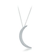 Sterling Silver Micro Pave Clear CZ Crescent Moon Pendant Necklace - $77.90 CAD