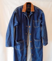 Lee Denim Jean Jacket Chore Barn Coat Corduroy Collar Trench Duster Long SZ Med - £82.65 GBP