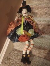 Large Stuffed Weighted Halloween Witch Sitter Decorarion With Pumkin Treat Bag - $40.00