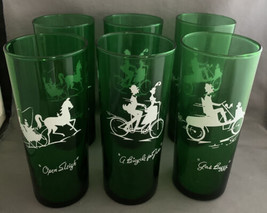Vintage Forest Green Glass Tumbler Set (6)  Gay Nineties Anchor Hocking  - £31.97 GBP