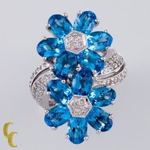 Authenticity Guarantee 
18k White Gold Blue Topaz &amp; Diamond Flower Ring Size: 5 - £1,645.24 GBP