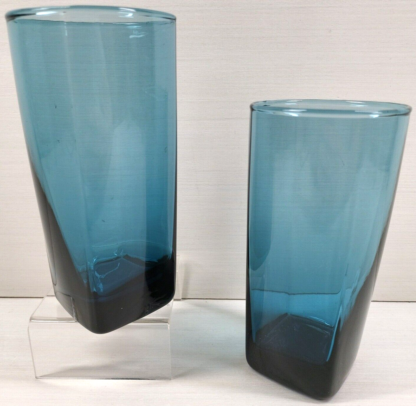 2 Anchor Hocking Rio Coastal Blue Tumblers Set Square Base Drinking Glas... - $28.68
