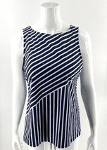 Lands End Tankini Swimsuit Top 14 Navy Blue White Diagonal Stripe High N... - £27.45 GBP