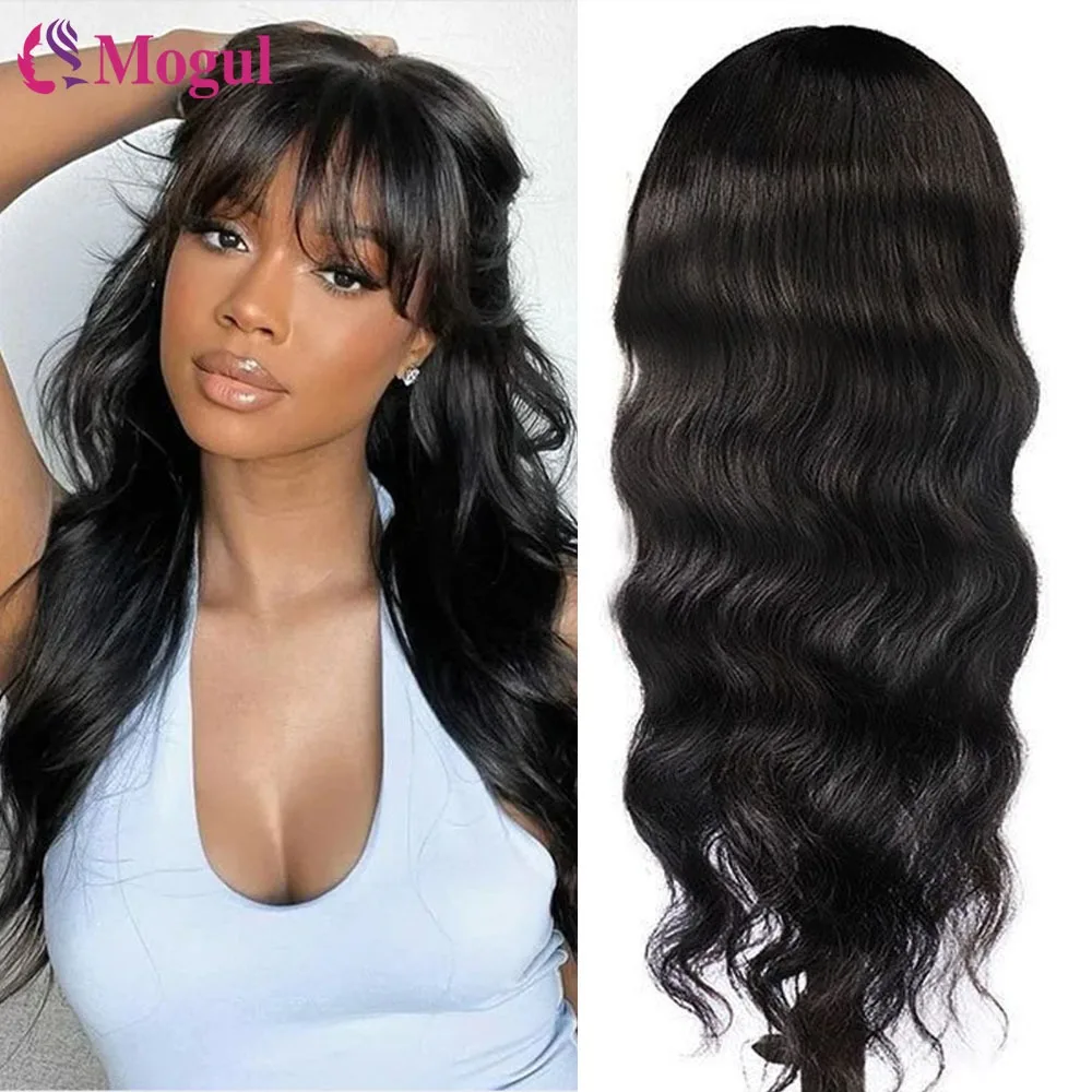 Body Wave Wig With Bang Glueless Wig Human Hair Ready to Wear Full Machine Ma - £33.78 GBP+