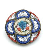 MICRO MOSAIC millefiori flower brooch - vintage red white blue C clasp p... - £23.59 GBP