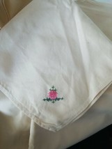 Cloth napkins set of 8 Cream Linen Hand Embroidered Flower On Corner 15&quot; Square - £25.30 GBP