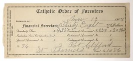 1904 Catholic Order of Foresters Quarterly Dues Receipt of Payment November - $7.00