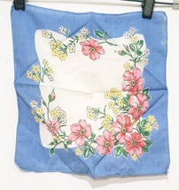 Vintage Handkerchief Pink Yellow Flowers Leaves 11&quot; Damaged - £11.81 GBP