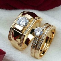 2CtHis/Her Simulated Diamond Trio Bridal Wedding Ring Set 14K Yellow Gold Plated - £105.97 GBP