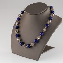 Ornate Sterling Silver Bead and Lapis Lazuli Bead Necklace 17.5&quot; - £429.40 GBP