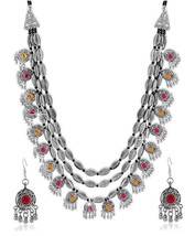 Antique Oxidised Silver Plated Tribal Jewellery Necklace Earring Set for Women - £16.29 GBP