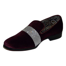 Men Formal shoes After midnight Velvet silver Crystal Slip on 6715 Burgundy new. image 6