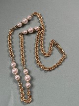 Napier Signed Goldtone Chain w Groups of Three Faux White Pearl Beads Necklace - - £9.77 GBP