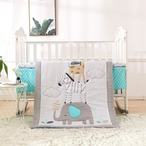 3 Piece Crib Bedding Set Grey Elephant And Zebra Baby Elephant Crib Set ... - £45.55 GBP