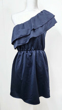 Everly WM M Dress Blue One Shoulder Ruffled Top Elastic Waist Mid Thigh Length - $18.37